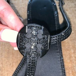 TORY BURCH LIMITED EDITION BLACK JEWELED SANDALS